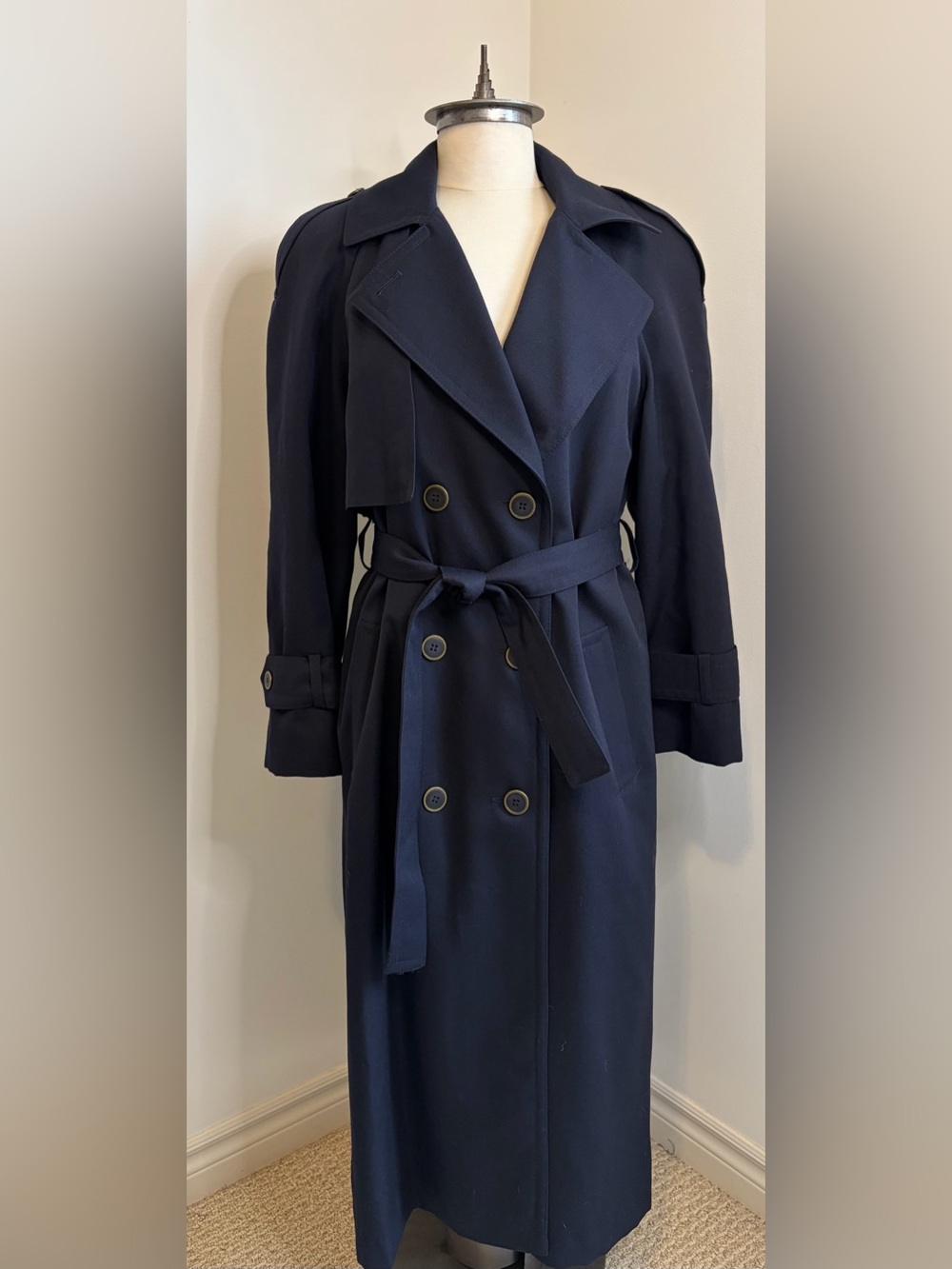 🇨🇦 ANNA COLLECTION COATS Vintage Wool Trench Coat Navy Wool Lining SIZE 8